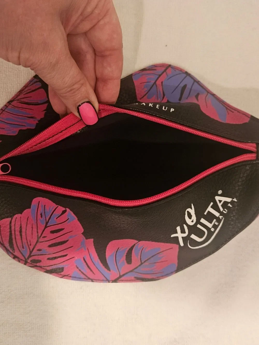 NYX Black Cosmetic Bag with Pink and Purple Leaf Print